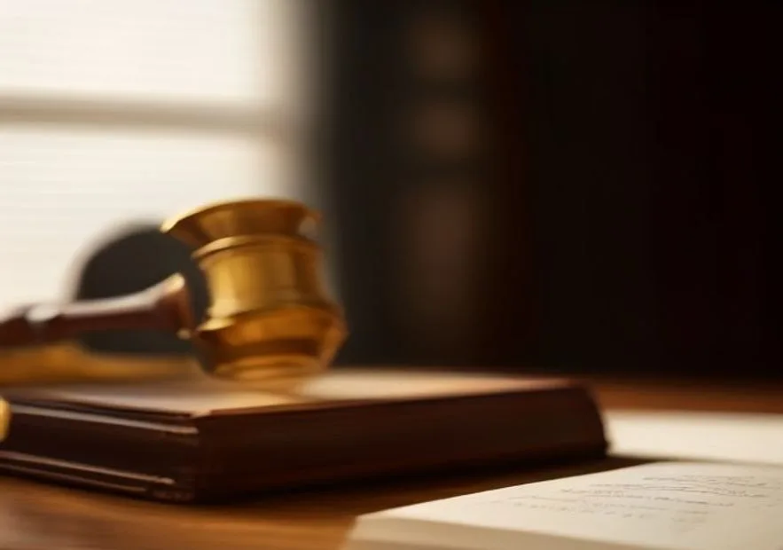 Law books, scales of justice and a gavel on a desk